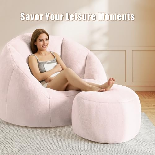 Gericco Round Stuffed Pouf Ottoman for Foot Rest, A Round Modern Foam Filled Poufs, Floor Chair for Living Room, Nursery, Dorm, A Soft Modern Foot Stool Perfect to Rest Your Feet (Pink, 20Inch) - color: Pink, size: 20.1"D x 20.1"W x 15"H