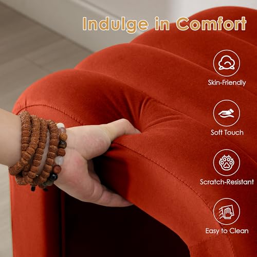 ONEVOG Velvet Pouf Ottoman, Small Ottoman Foot Rest for Couch, 18 Inch Cute Vanity Chairs for Makeup, Living Room Decorative, Sturdy Frame, Upholstered Modern Footrest for Bedroom, Dorm, Rust, 2Pcs - color: Rust