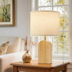 EJIAXIN Table Lamp for Bedroom Set of 2-19" Wood Farmhouse Bedside Lamp with Adjustable Color Temperatures - Modern Rustic Linen Lampshade Nightstand Lamps for Living Room Office, Bulbs Included - color: Burlywood