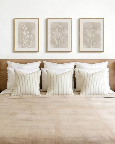 Drsoum Botanical Flower Wall Art Framed Vintage Floral Wall Prints Wildflower Neutral Rustic Bohemain Artwork Farmhouse Bedroom Ready to Hang 11x14in Natural Framed - color: Beige Botanical Floral, size: 14L" x 11W", Natural Framed