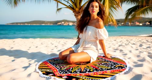 Round Tapestry Ombre Mandala Round Roundie Beach Throw Indian Tapestry Hippie Décor Urban Table Cloth (42 Inches, Yellow) - color: Yellow, size: 42"L x 42"W