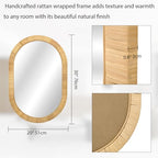 FUIN Handcrafted Rattan Oval Wall Mirror 20x30 – Natural Woven Wicker Frame for Boho Living Room & Entryway – High-Definition Shatter-Resistant Mirror – Vertical or Horizontal Biophilic Home Decor