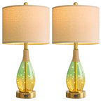 OYEARS 23" Table Lamps Set of 2,Farmhouse Lamps with Glass Nightlight, Bedside Lamps for Living Room, Rattan Lamps for Bedroom Nightstands, Two Light Points - color: Yellow Green