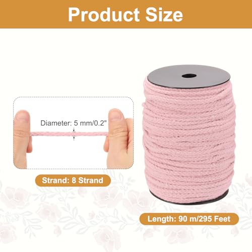 MECCANIXITY Macrame Cord 5mm x 295 ft Handmade Natural Cotton Rope, 8 Strand Twisted Braided Rope Cord for Plant Hanger Wall Hanging Dream Catcher Crafts Home Decoration, Light Pink - color: Light Pink
