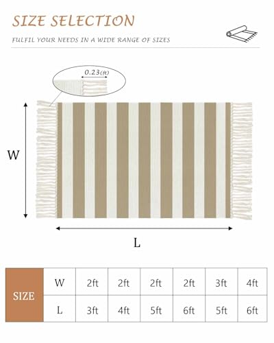 Khaki Stripes Kitchen Runner Rug 2'x4', Washable Woven Cotton Area Rug with Tassels Bathroom Hallway Rug, Farmhouse Brown Simple Vertical Striped Entryway Bedroom Rug Non Slip Throw Rug Carpet - color: Khaki, size: 2 x 4 ft