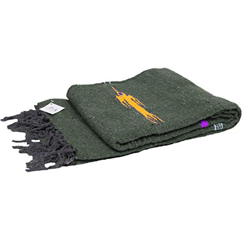 Open Road Goods Mexican Thunderbird Yoga Blanket, Handwoven Throw for Yoga, Meditation, and Home Décor – Versatile Blanket for Beach, Picnic, Camping, or Outdoor Use - color: Olive Green