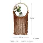 SlenyuBridal Brown Macrame Wall Hanging, Art Woven Boho Home Decor, Wall Pendent Weaving Dried Flower Decorative Net Bag, Beautiful Wall Art for Apartment, Dorm Room Decoration