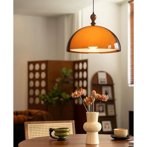 Orange Mushroom Pendant Light Modern Double Layer Dome Acrylic Hanging Light Mid Century 3 Selectable Colors Ceiling Light Fixture for Living Room Dining Room Bedroom Hallway