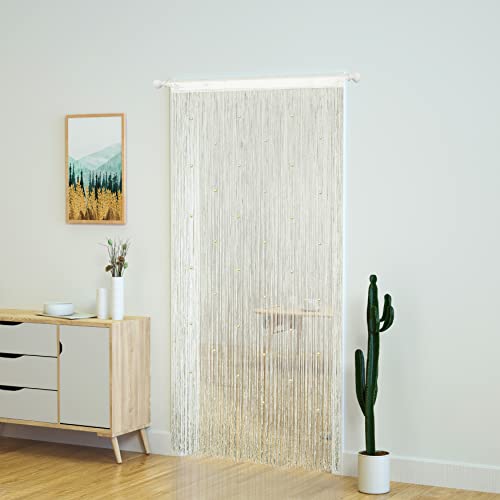 YaoYue Beaded Curtain Door String Curtains for Doorway Tassels Beads Hanging Fringe Hippie Room Divider Window Hallway Entrance Wall Closet Bedroom Privacy Decor (39×79in/100×200cm, Beige) - color: Beige, size: 39"W x 79"L (Pack of 1)