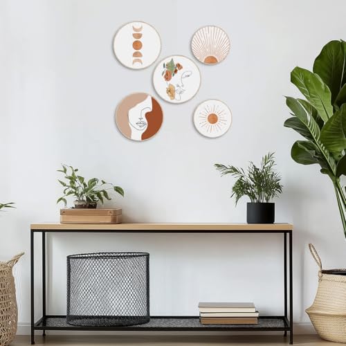 5 Pcs Boho Line Art Face Wooden Wall Art, Abstract Landscape Gallery Hanging Decor for Apartment Bedroom Living Room Dining Room Farmhouse Home - color: Line Art