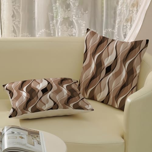 Boho Pillow Covers 18x18 Beige Brown Abstract Stripes Throw Pillow Covers Bohemian Modern Aesthetic Decorative Pillowcase Farmhouse Linen Decor Cushion Case for Sofa Couch Outdoor Decoration - color: Abstract-brown, size: 18" x 18" (Pack of 2)