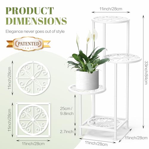 4 Tier Plant Stand Indoor Outdoor, Metal Flower Shelf Display Holder, Multiple Plants Corner Tall Flower Holders for Patio Balcony Porch Garden Living Room (White) - color: White, size: 4 Tier