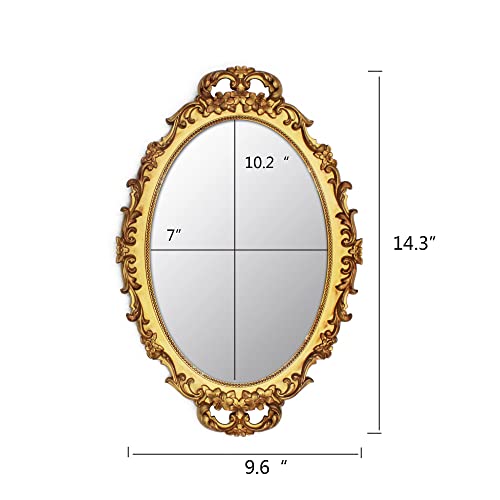 Tstarer 2 Pack - Vintage Decorative Gold Framed Mirror, Wall Hanging Mirrors & Tabletop Tray for Bedroom Living Room Dresser Decor, Oval- 9.6" W x 14.3" L (GOLD-2PACK) - color: Gold-2pack