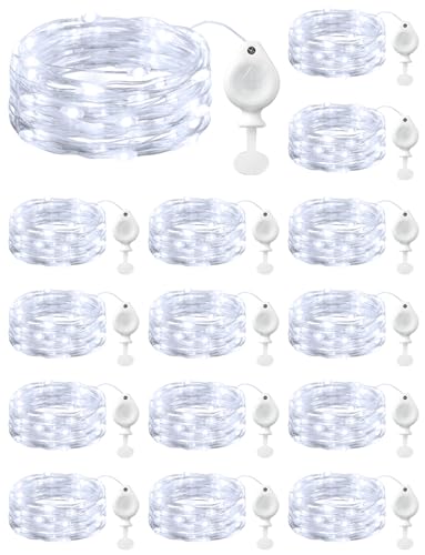 Brightown 14 Pack White LED Fairy Lights Battery Operated String Lights, 7ft 20LED Waterproof Silver Wire String Lights, Firefly Starry Moon Lights for Mason Jars DIY Christmas Wedding Party Bedroom - color: White, size: 14 Pack