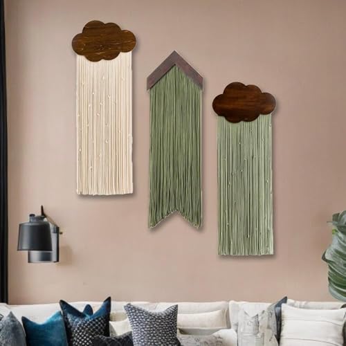 Ansley&HosHo Macrame Wall Hanging, Boho Woven Tapestry, Modern Tassel Wall Decor, Handmade Wall Art Tapestry for Bedroom, Living Room, Home, Bohemian Apartment Decoration Ornament Craft (Green Arrow) - color: Green Arrow