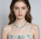 Beaded Necklaces for Women with Baroque Pearl, Turquoise Amethyst Lapis lazuli Tiger Eye Handmade Boho Bead Choker Necklace, Natural Stone Summer Jewelry Birthday Mother Gift for Women - color: Turquoise