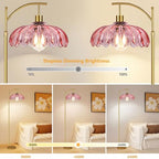 QIYIZM Pink Floor Lamp for Living Room,Bedroom,Gold Dimmable Standing Lamp with Remote,Mid Century Modern Brass Tall Lamp Boho Floor Lamps Arc Stained Glass Flower Floor Light Lamp Girls kids Bohemian - size: 22-Floor Lamp