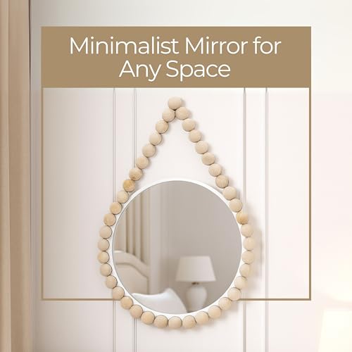 White Decorative Mirror with Beaded Wood Frame – MDF & Glass Home Decor Mirrors for Wall Accent & Styling – Modern Boho Hanging Mirror Wall Decor for Home & Office – 24"x36"