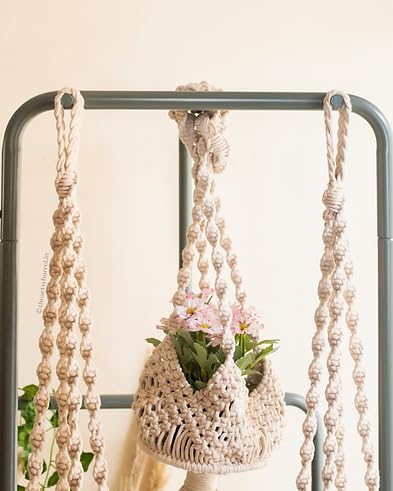 Sturdy Hidden Metal Ring and Natural Braided Cotton Cord Hippie Planters for Home Dcor Wall Hanging Planters (Single)