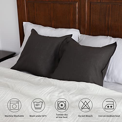 Simple&Opulence Linen Euro Shams Basic Style Solid Color 24x24 Inch Pack of 2 Flax Cotton Blend Decor Throw Pillow Covers Soft Breathable Farmhouse Pillow Shams - Dark Grey - color: Dark Grey, size: 24"×24"