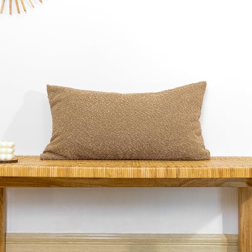 JoraLion Boucle Lumbar Pillow Cover 14x26 inch, Brown Textured Throw Pillow Cover Cushion Case for Sofa Bed Couch Living Room, Pack of 1 (Cover Only) - color: Brown, size: 26" x 14" (Pack of 1)