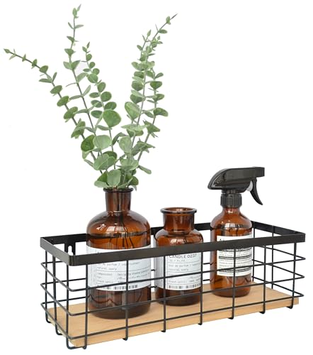 ShabbyDecor Metal Wire Basket Detachable Wood Base Storage Organizer Farmhouse Hanging Basket for Kitchen Cabinets, Bathroom, Pantry, Laundry Room,1 Pack in Black Color,Medium Size - color: Black, size: Medium