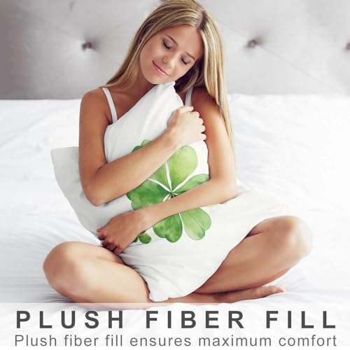 Pillowcases Watercolor Green Lucky Clover Pillow Case Cushion Standard Queen Size 16 "x24 Green Lucky Shamrock Spring Pillows Rectangle Two Sides Printed for Sofa Bedroom Home Decorative - color: Pattern-4, size: 24" x 16" (Pack of 1)
