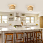 2 Packs Boho Rattan Flush Mount Ceiling Lights 12 Inch Farmhouse Ceiling Light Fixtures Rustic Wicker Hand Woven Rope Cage for Dining Room Kitchen Bedroom Foyer Hallway Entryway - size: 12 Inch 2 Packs