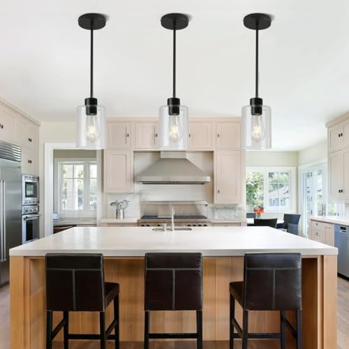 Black Pendant Lights Kitchen Island,Modern Farmhouse Glass Pendant Light,Light Fixture Kitchen Pendant Mini Hanging Light Fixture for Sink (1 Pack Black stem Rod) - color: 1 pack black stem rod
