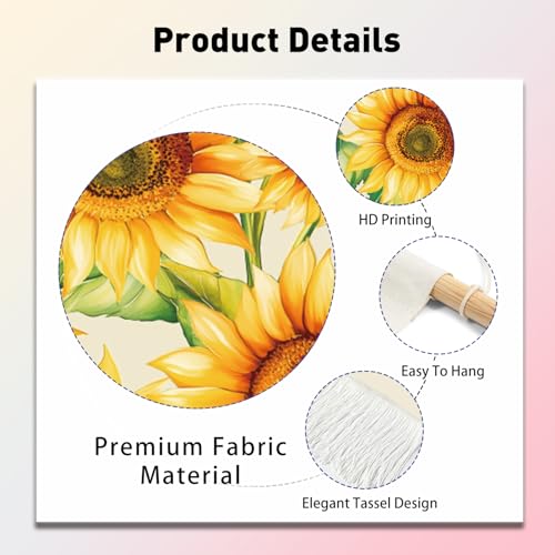 PLIGREAT 2 Pack Vertical Sunflower Wall Tapestry for Bedroom, Yellow Flower Tapestry with Tassels Aesthetic Wall Hanging for Living Room Bedroom Long Narrow Art Decor, 52" x 13" - color: yellow,green