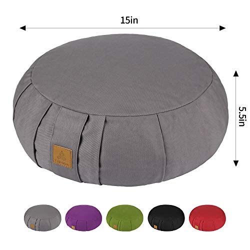 Round Zafu Meditation Cushion, D=15" H=5.5" Zabuton Meditation Pillow, Yoga Bolster/Pillow, Floor seat, Zippered Organic Cotton Cover, Natural Buckwheat, Kneeling Pillow - color: Purple