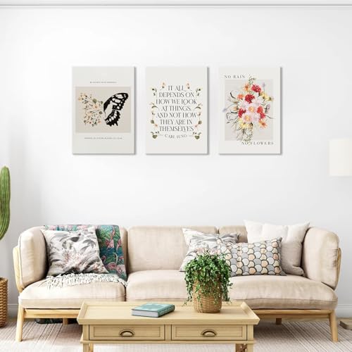 VVL 3Pcs Inspirational Quotes Wall Art for Office Mental Health Canvas Wall Art Motivation Painting Picture Wall Decor for School Office Treatment Room Home Decoration 12x16in - color: Inspirational Floral Canvas, size: 12x16 in