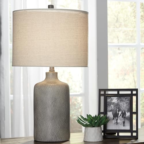 Signature Design by Ashley Linus Modern 25" Ceramic Table Lamp, Natural Stone Finish - color: Antique black
