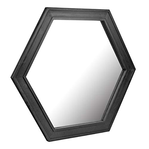 Stonebriar Decorative 24" Hexagon Wall Mirror with Black Wood Frame and Attached Hanging Bracket, Decorative Country Rustic Decor for the Living Room, Bedroom, Bathroom, Hallway, and Entryway - color: Black