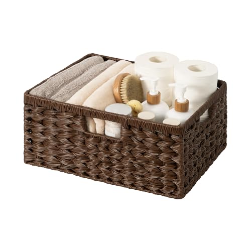 GRANNY SAYS Wicker Storage Baskets for Shelves, Waterproof Wicker Baskets for Organizing, Woven Basket for Shelves, Decorative Basket for Pantry, Brown - color: Brown, size: 15"L x 11"W x 6¾"H
