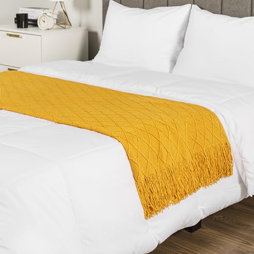 PAVILIA Mustard Yellow Knit Throw Blanket for Couch, Twin Bed, Soft Knitted Farmhouse Sofa Throw for Living Room, Lightweight Decorative Fall Blanket for Chair, Outdoor Textured Boho Blanket, 60x80 - color: Mustard Yellow, size: 60 X 80 Inches - Twin