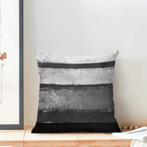 AEIOAE Black Pillow Covers 18x18 Set of 2 Black Grey Striped Decorative Throw Pillow Cotton Square Modern Abstract Art Painting Cushion Cover Decor for Home Couch Sofa Bedroom - color: Black, size: 18" x 18" (Pack of 1)