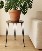 17 Inch Tall Metal Plant Stand Indoor,Heavy Duty Flower Pot Holder with 11.5 Inch Modern Round Board Table,Sturdy Metal Tripod Design Side Table,Matte Black