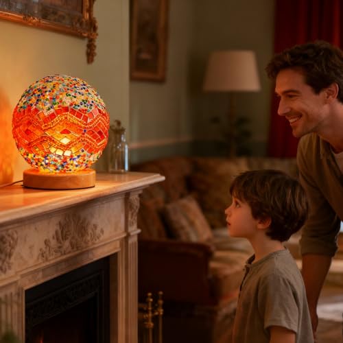 Turkish Mosaic Table Lamp Vintage Stained Glass Light USB Power Dimmable Night Lights Living Room Mantel Vintage Themed Hotel European Restaurant Decoration(Baroque A - Orange, Baroque) - style: Baroque A Orange