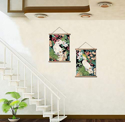 ABoby Vintage Hanging Parrot Posters, Decorative Wall Art Prints, Printed on Linen with Wood Frames, Ready to Hang - color: 2 Pack Parrot