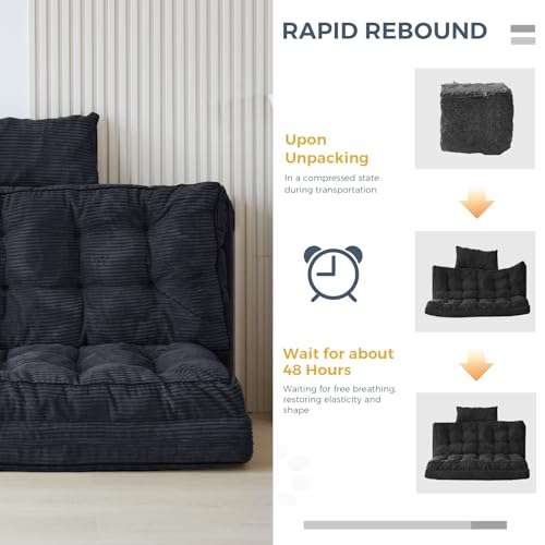 MAXYOYO Folding Sofa Bed, Tufted Bean Bag Bed with Pillows Floor Couch for Adults, Extra Thick and Long Floor Sofa, Twin Couch for Bedroom Living Room, Black, 39x91 Inch - color: Black, size: Tufted Twin