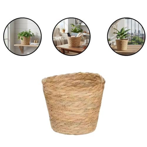 Woven Basket for Plants - Rattan Plant Basket with Boho Design for Indoor Decor and Small Item Storage - size: 15x11x11 cm