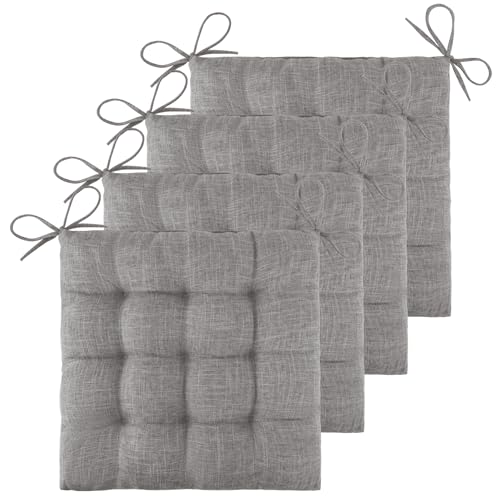 ELFJOY 4 Pack Chair Cushions for Dining Chairs Chair Pads Cushion for Kitchen Office Tufted Textured Square Seat Cushion with Ties (16" Light Grey) - color: Light Grey