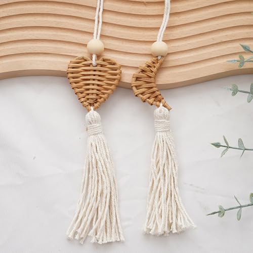 4Pcs Handwoven Wall Decor with Fringed Tassels for Living Room Bedroom Accents Artisanal Rattan Cotton Rope Wall Art Craft