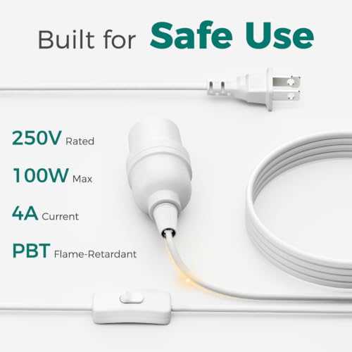DiCUNO Hanging Lantern Extension Cord Cable, E26 Pendant Light Socket On Off Inline Cord Switch Control Lamp, Switch Close to Polarized Plug, 6.6 Feet (2M), White, 1-Pack - style: 6.6ft - White