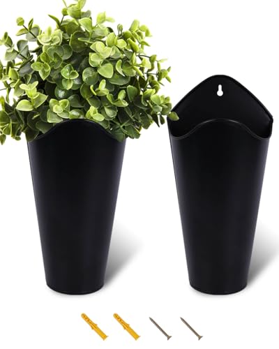 vensovo 12 Inches Galvanized Wall Planters - 2 Packs Metal Tin Vases for Flowers Indoors, Farmhouse Hanging Planter Tall Flower Holder for Country Decor Outdoors, Black - color: Black