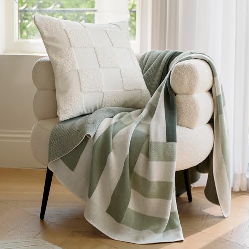Double Stitch 100% Cotton Throw Pillow Covers - Checkered Tufted Boho Decorative Pillow Covers 18x18, Made in India, Square Cushion Case, Modern Home Decor for Couch, Sofa, Living Room, Cream - color: Cream, size: 18" x 18" (Pack of 1)