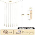 Macrame Hanging Photo Display Boho Wall Decor with String Lights Wooden Beads Garland Picture Frame Collage Holder with 30 Clips for Room, Bedroom, Dorm, Christmas Teenage Teen Girl Gifts (Beige, Medium) - size: Medium