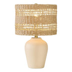Maxax Boho Ceramic Table Lamp for Living Room, 21" Farmhouse Ceramic Bedside Lamp with Woven Rattan Shade, Coastal Rattan Bedroom Lamp for Nightstand - color: Beige