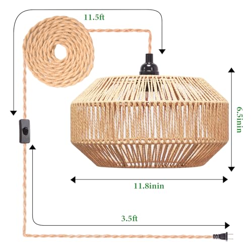Hanging Lamp Plug in Pendant Light Rattan Hanging Lights with Plug in Cord Hanging lamp Hanging Lights with Plug in Cord Hanging lamp for Living roon - color: Pumpkin